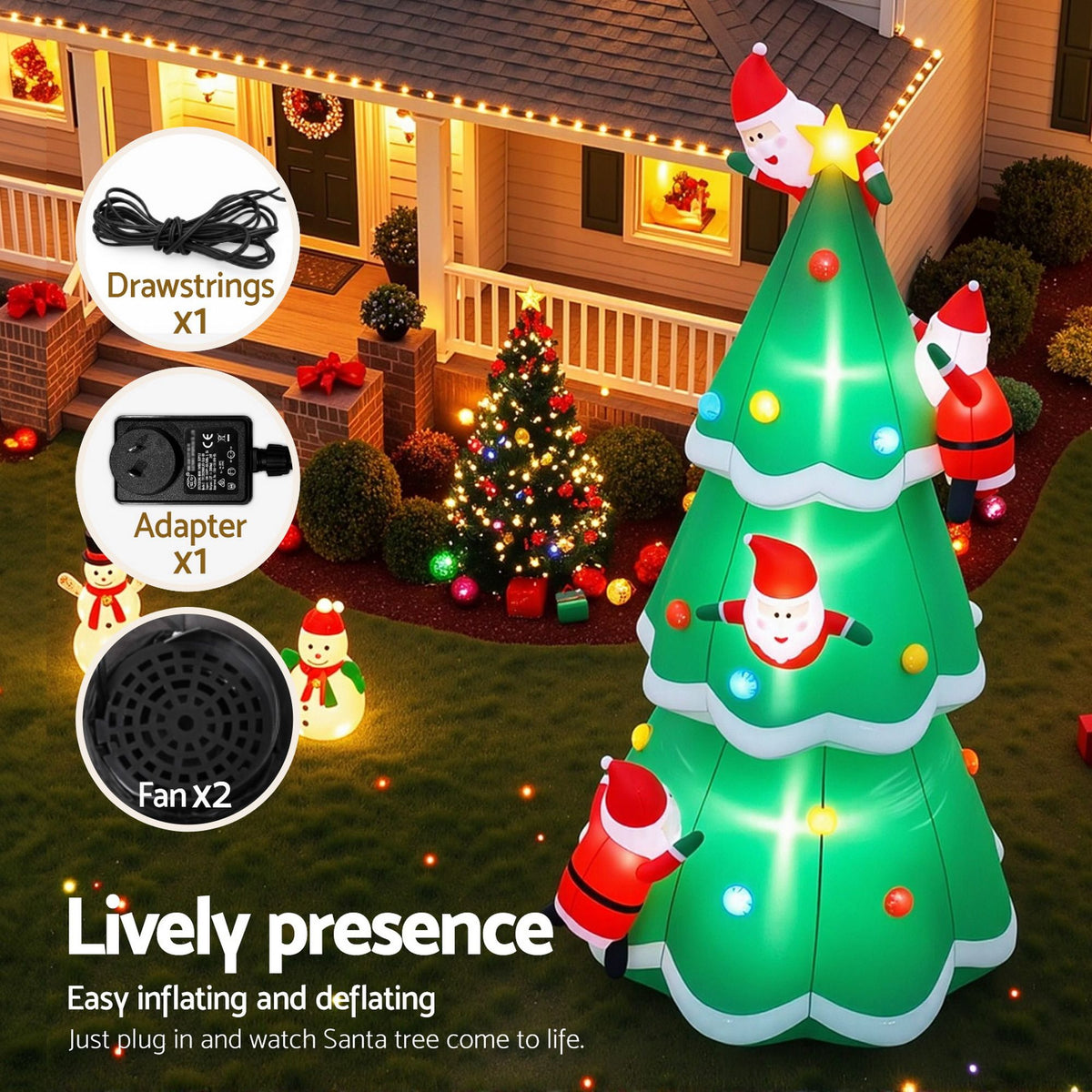 Christmas Inflatable Santa on Christmas Tree 5M Xmas Decor LED