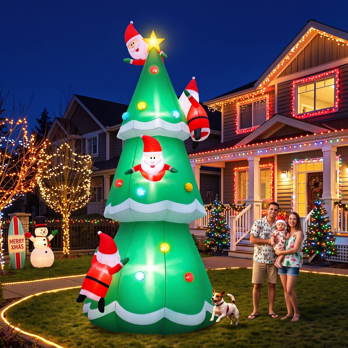 Christmas Inflatable Santa on Christmas Tree 5M Xmas Decor LED