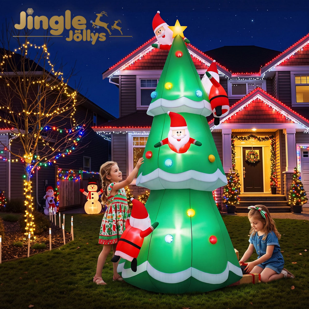 Christmas Inflatable Santa on Christmas Tree 5M Xmas Decor LED