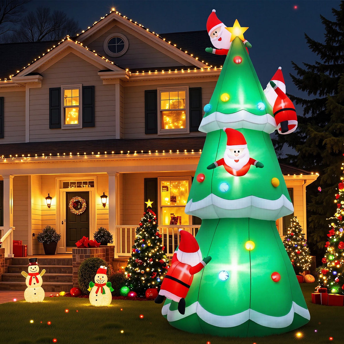 Christmas Inflatable Santa on Christmas Tree 5M Xmas Decor LED