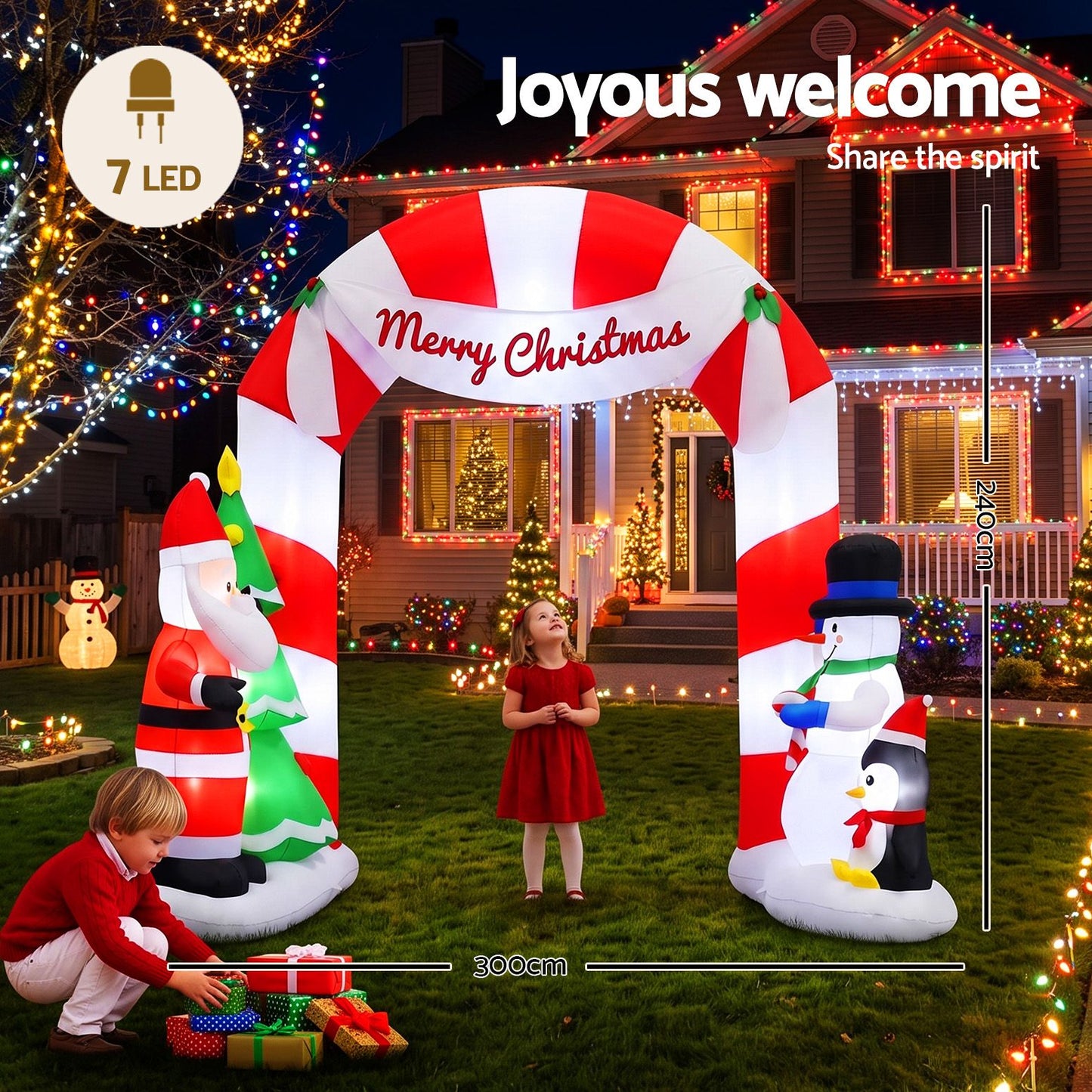 Christmas Inflatable Archway 3M with Santa Xmas Decor LED