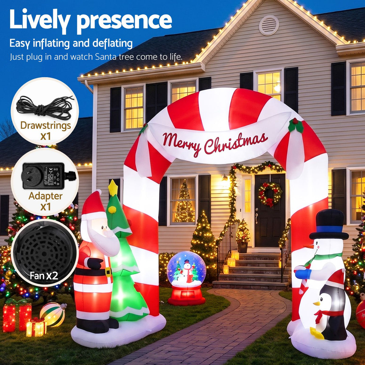 Christmas Inflatable Archway 3M with Santa Xmas Decor LED