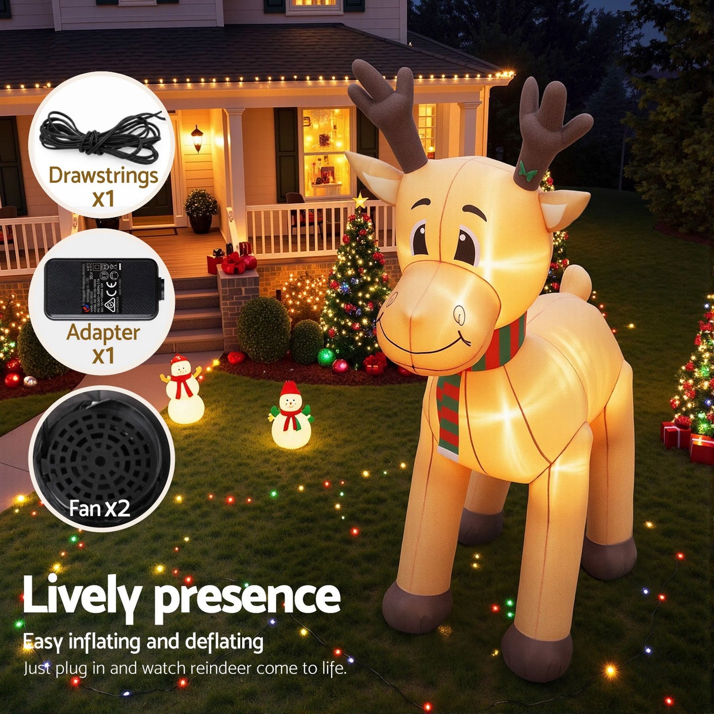 Christmas Inflatable Reindeer 5M Giant Deer Outdoor Air-Powered Light