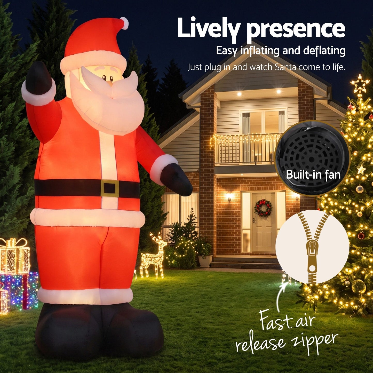 Christmas Inflatable Santa 5M Outdoor Air-Powered Light Decoration