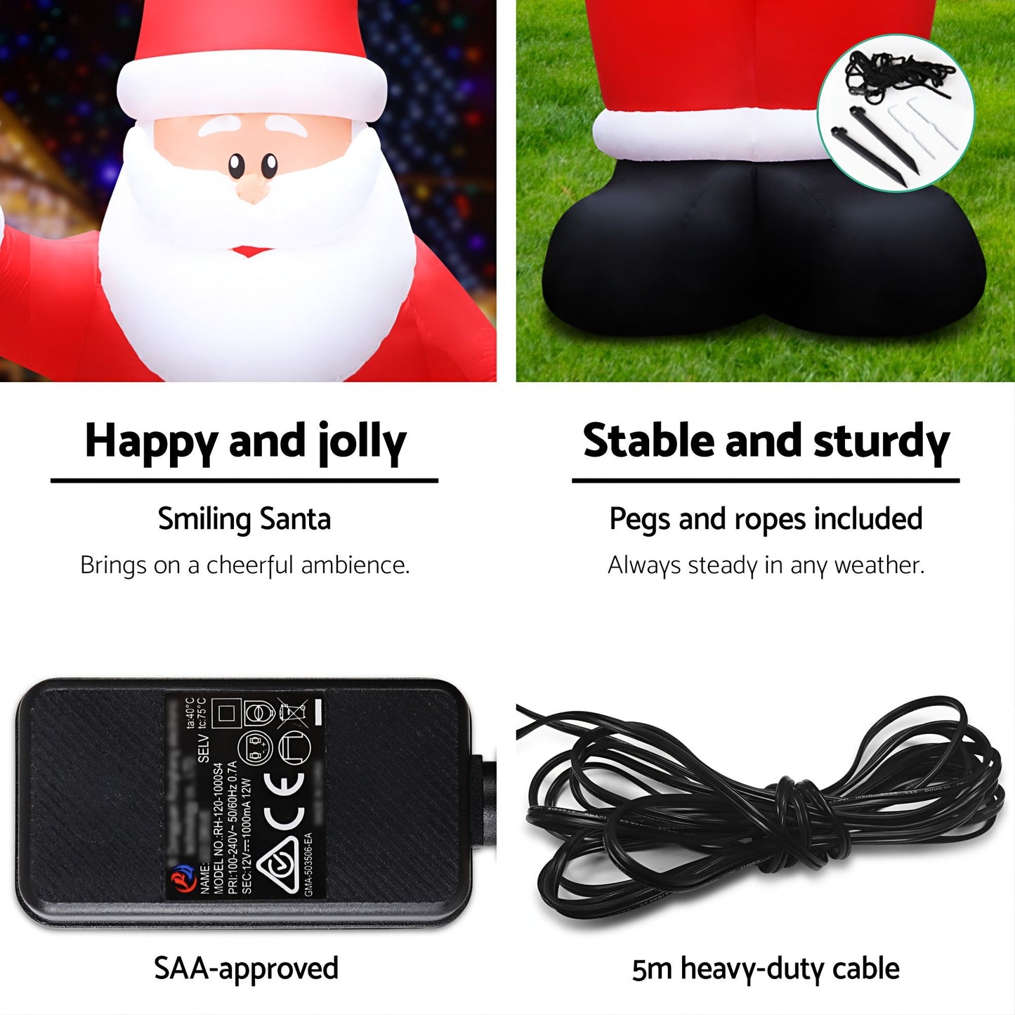 Christmas Inflatable Santa 5M Outdoor Air-Powered Light Decoration