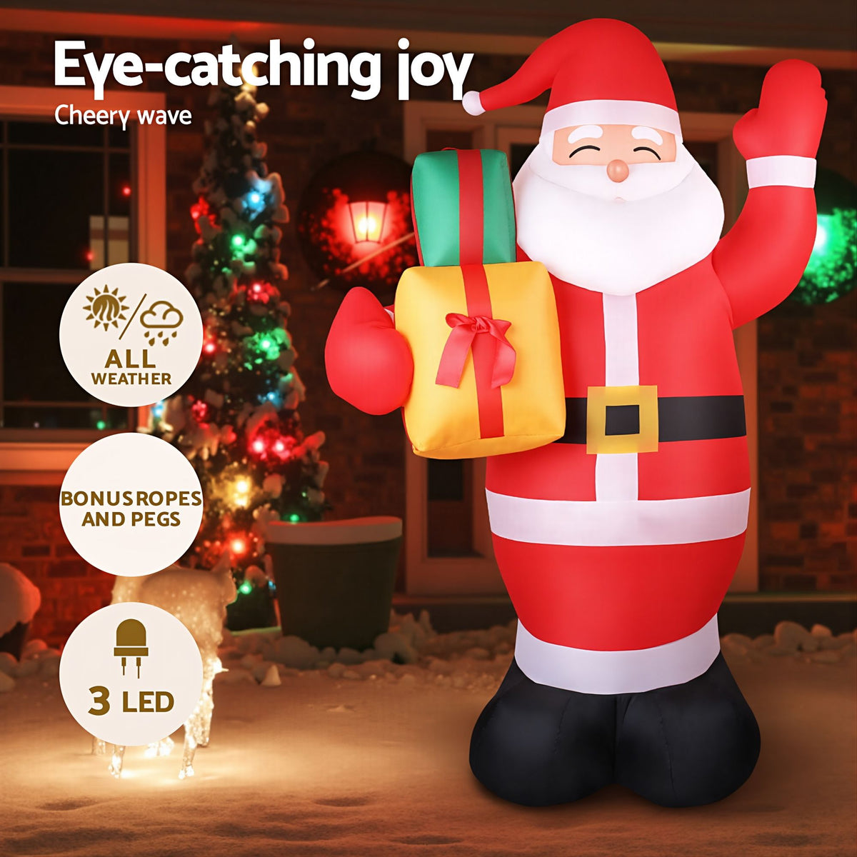 Christmas Inflatable Santa 2.4M - Xmas Light Decor LED Airpower