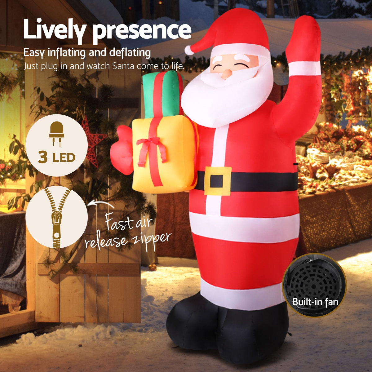Christmas Inflatable Santa 2.4M - Xmas Light Decor LED Airpower