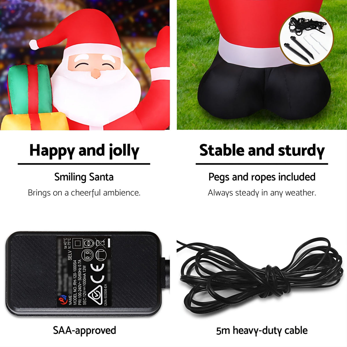 Christmas Inflatable Santa 2.4M - Xmas Light Decor LED Airpower