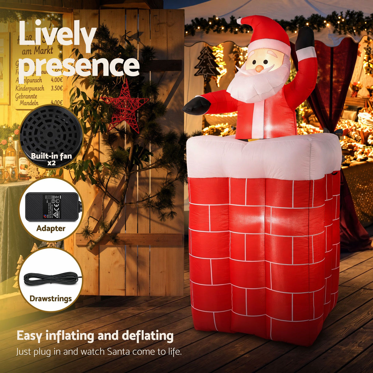 Christmas Inflatable Archway with Santa - 1.8M Xmas Decor LED