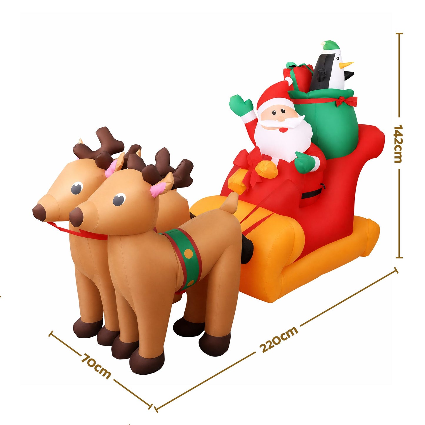 Christmas Inflatable Santa Sleigh Ride Reindeer Deer - 2.2M Decor