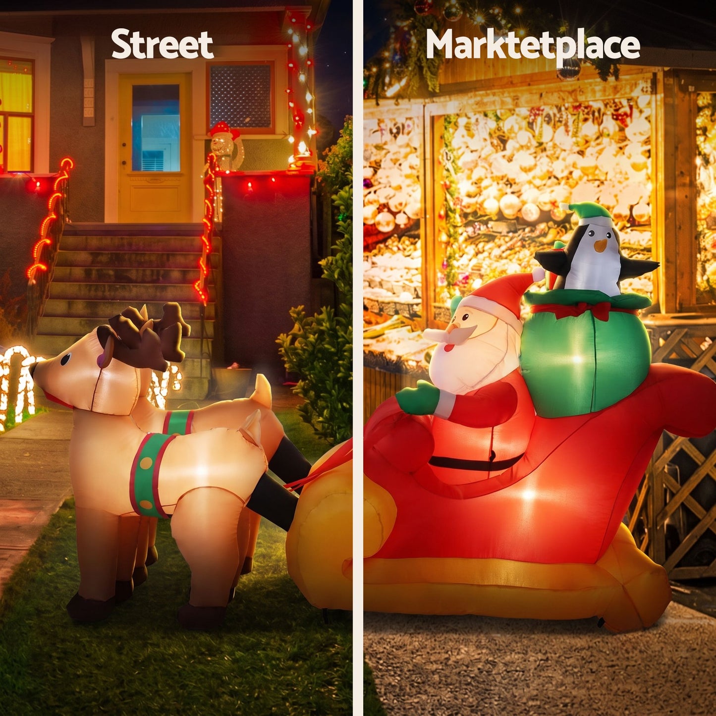 Christmas Inflatable Santa Sleigh Ride Reindeer Deer - 2.2M Decor