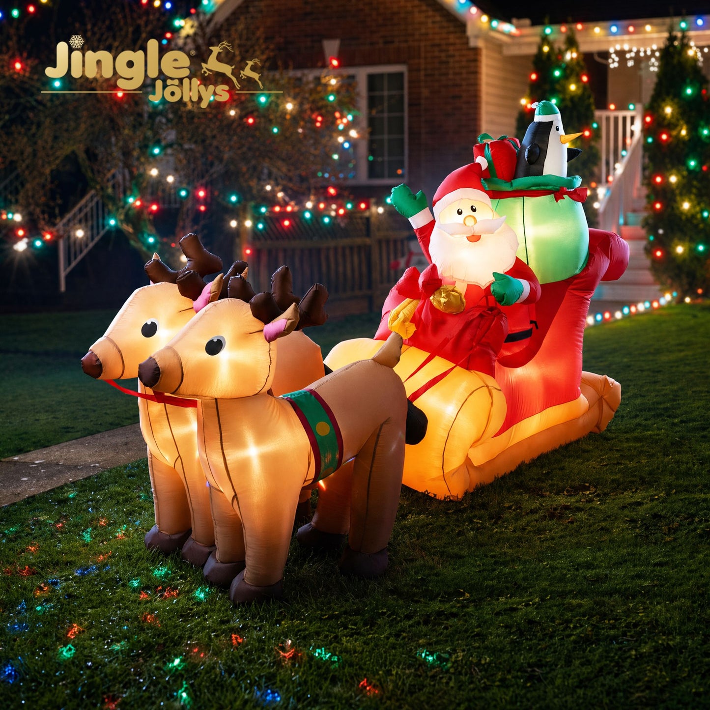 Christmas Inflatable Santa Sleigh Ride Reindeer Deer - 2.2M Decor