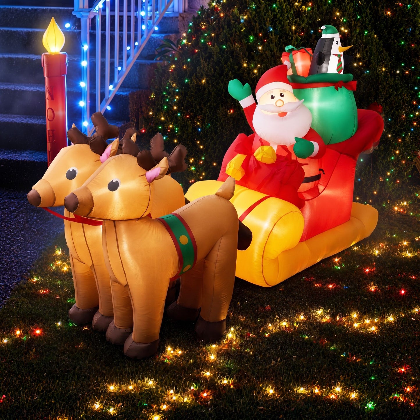 Christmas Inflatable Santa Sleigh Ride Reindeer Deer - 2.2M Decor