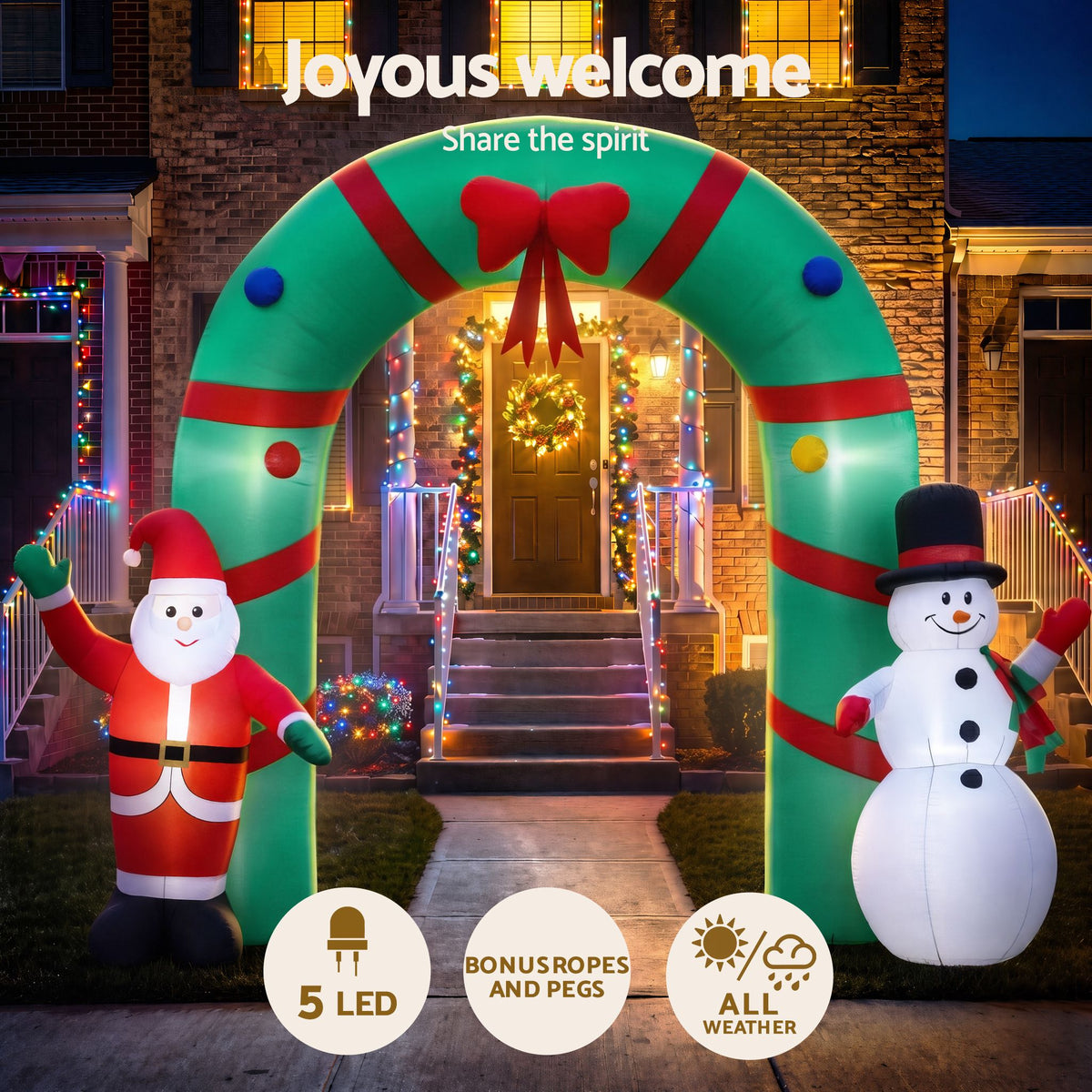 Christmas Inflatable Giant Archway Santa Snowman - 2.8M Light Decor