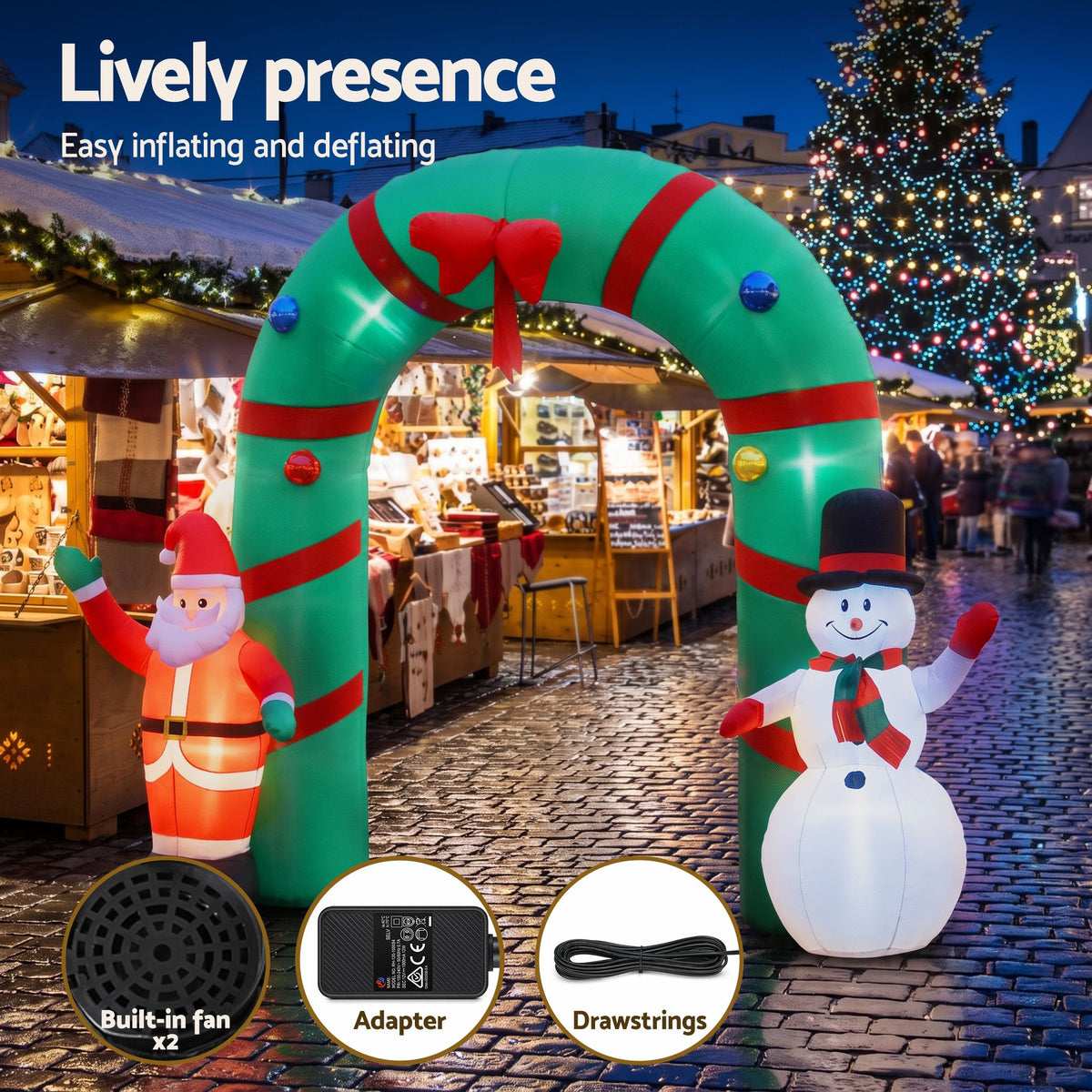 Christmas Inflatable Giant Archway Santa Snowman - 2.8M Light Decor