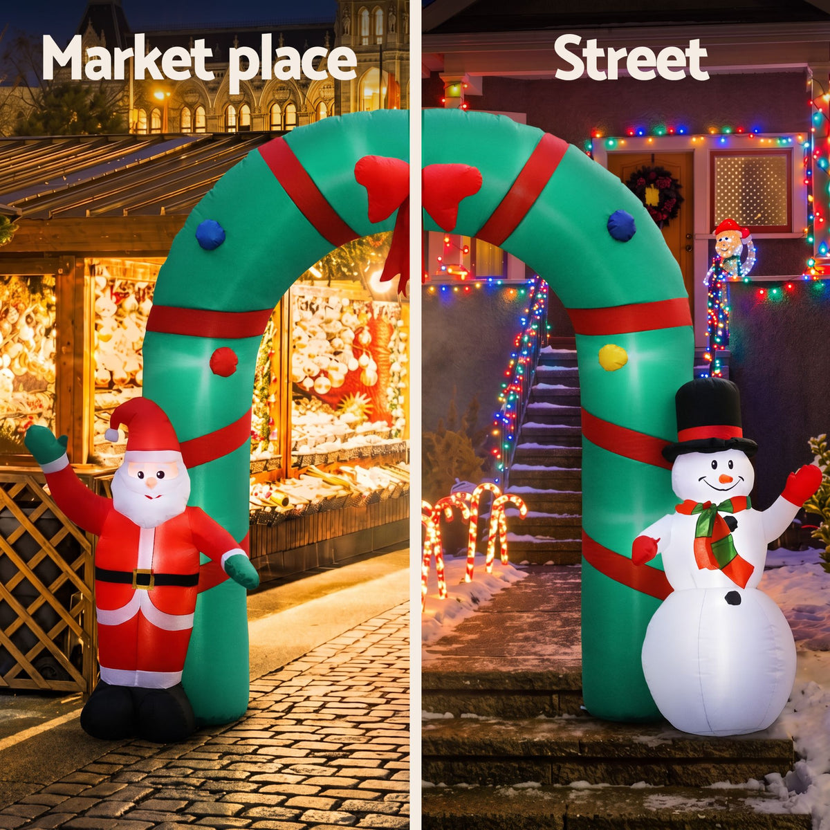 Christmas Inflatable Giant Archway Santa Snowman - 2.8M Light Decor