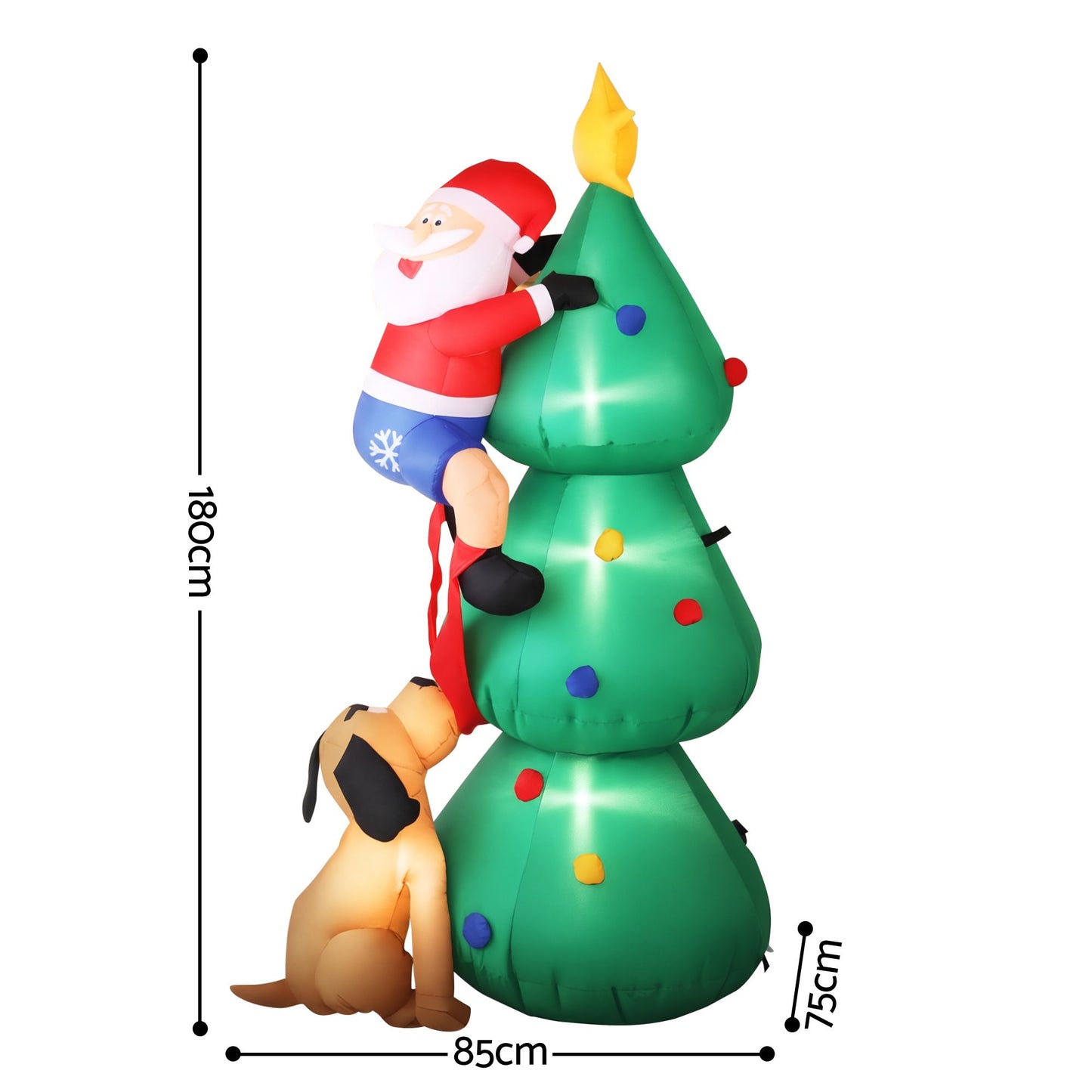 Christmas Inflatable Santa on Tree - 1.8M Xmas Decor with Lights