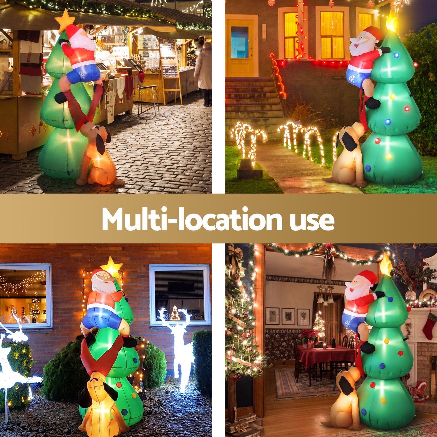 Christmas Inflatable Santa on Tree - 1.8M Xmas Decor with Lights