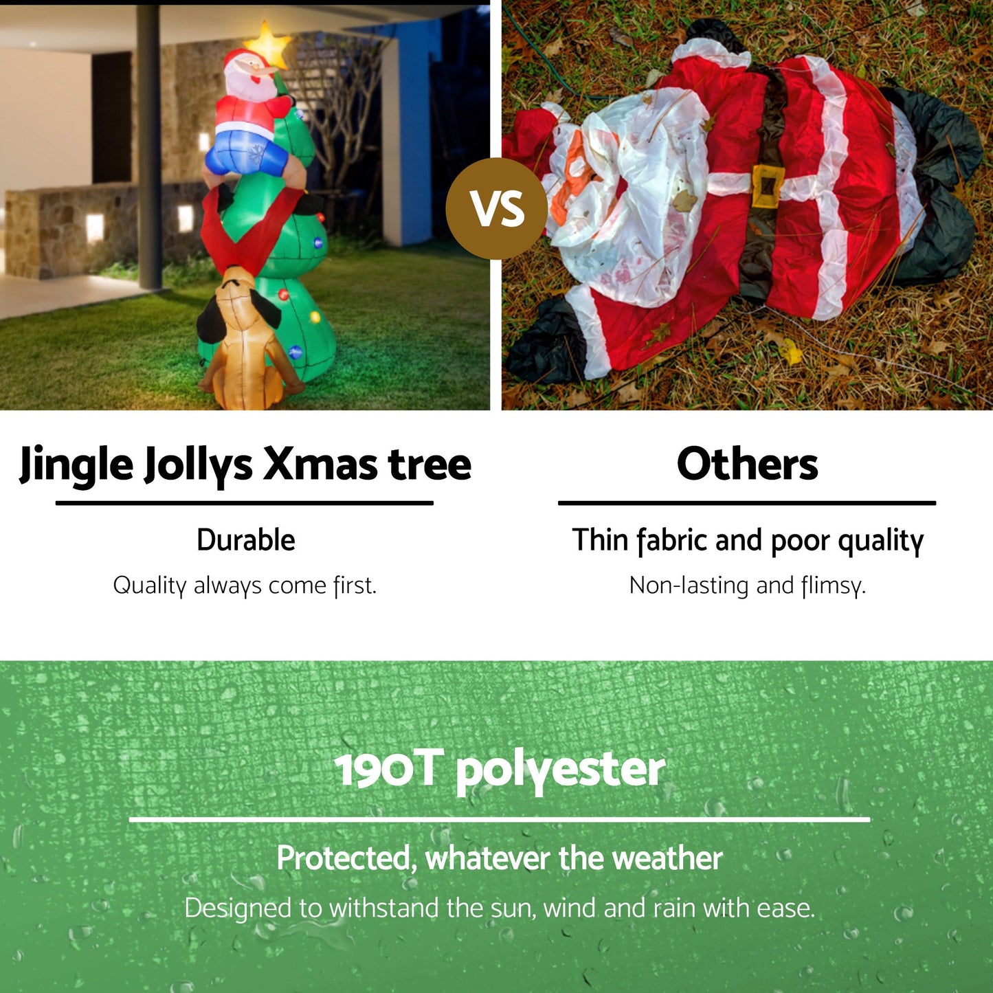 Christmas Inflatable Santa on Tree - 1.8M Xmas Decor with Lights