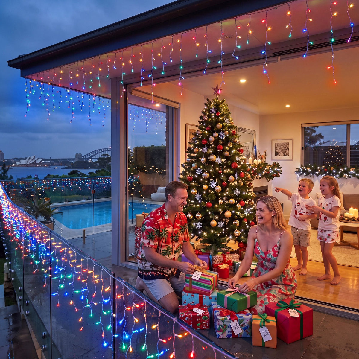 Christmas Icicle Lights 500 LED Solar Powered 20M Outdoor Fairy String - Multicolour