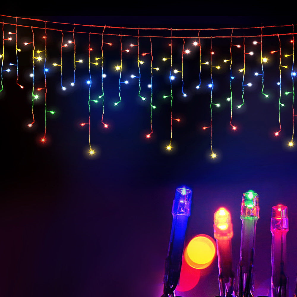 Christmas Icicle Lights 500 LED Solar Powered 20M Outdoor Fairy String - Multicolour