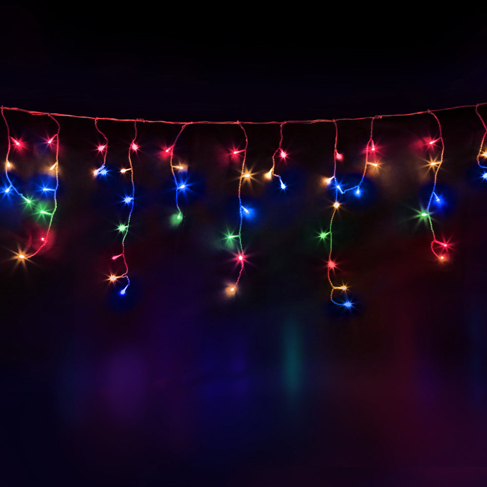 Christmas Icicle Lights 500 LED Solar Powered 20M Outdoor Fairy String - Multicolour