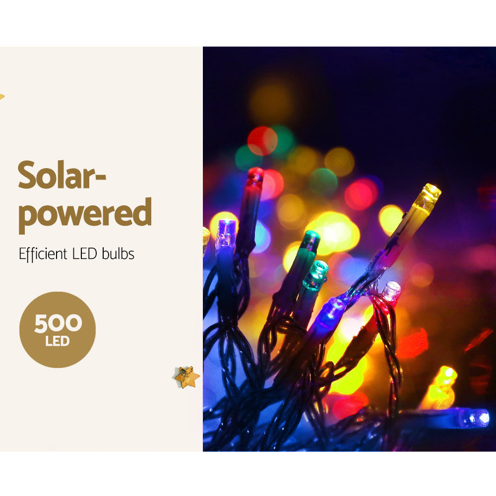Christmas Icicle Lights 500 LED Solar Powered 20M Outdoor Fairy String - Multicolour