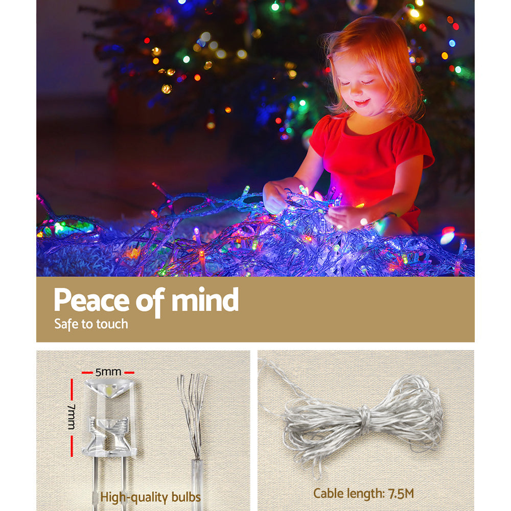 Christmas Icicle Lights 500 LED Solar Powered 20M Outdoor Fairy String - Multicolour
