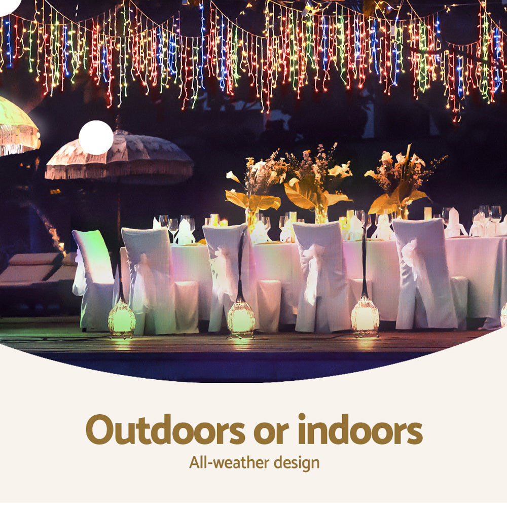 Christmas Icicle Lights 500 LED Solar Powered 20M Outdoor Fairy String - Multicolour