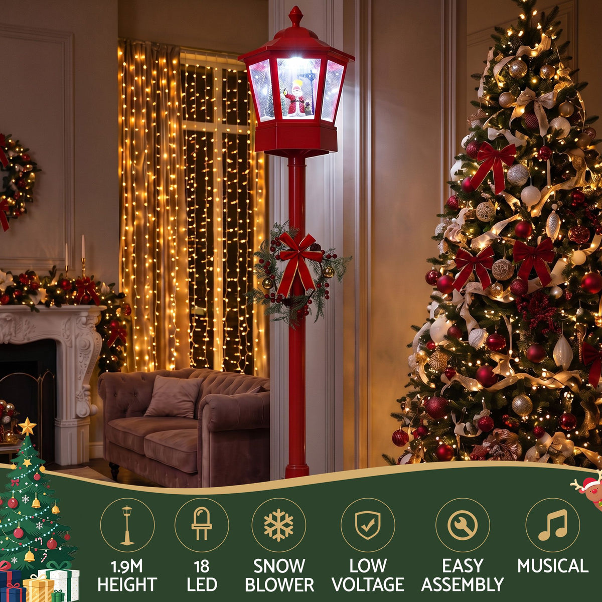 Christmas Lights 180cm Post Lamp 18 LED Fairy Light Decorations