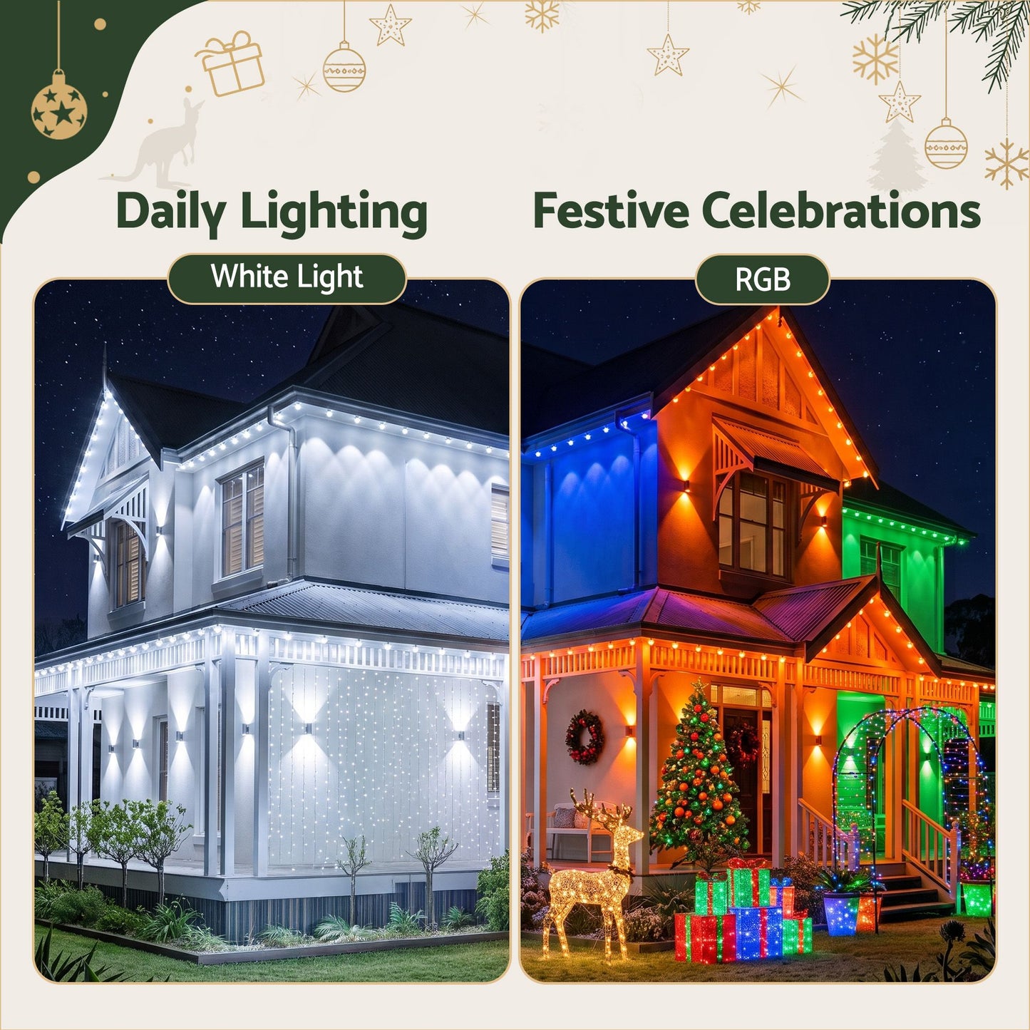 Jingle Jollys 15M Christmas Lights Permanent String Eaves Light 36 LED Decoration