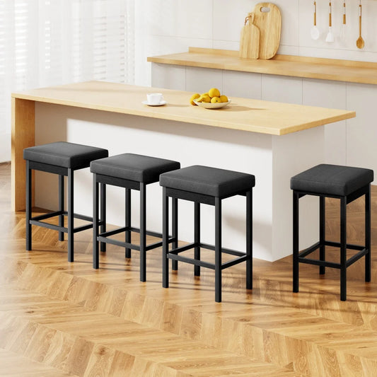 A Set of 4 Artiss Metal Bar Stools PU Seat Dining Counter