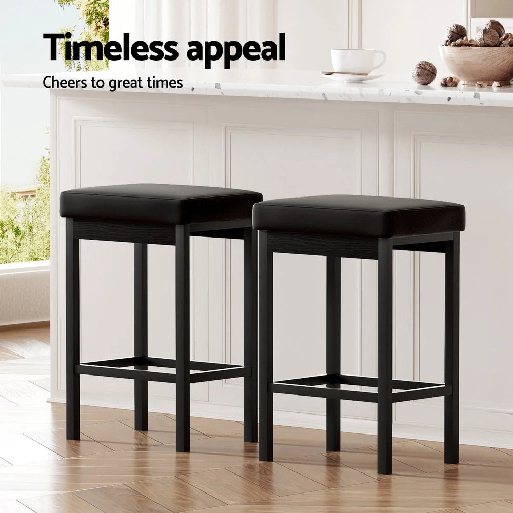 A Set of 4 Artiss Metal Bar Stools PU Seat Dining Counter