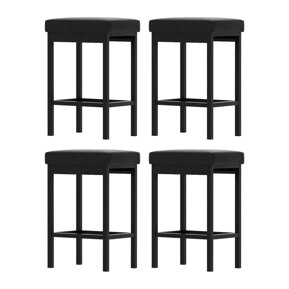 A Set of 4 Artiss Metal Bar Stools PU Seat Dining Counter