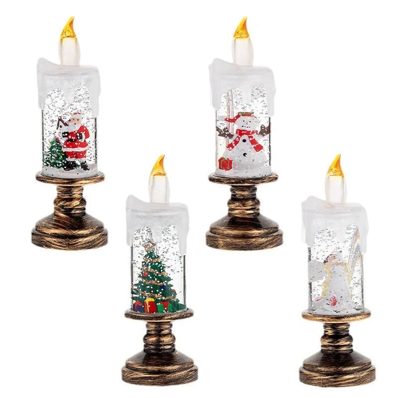 (A set of four) Festive Christmas Candle Lights with Snow