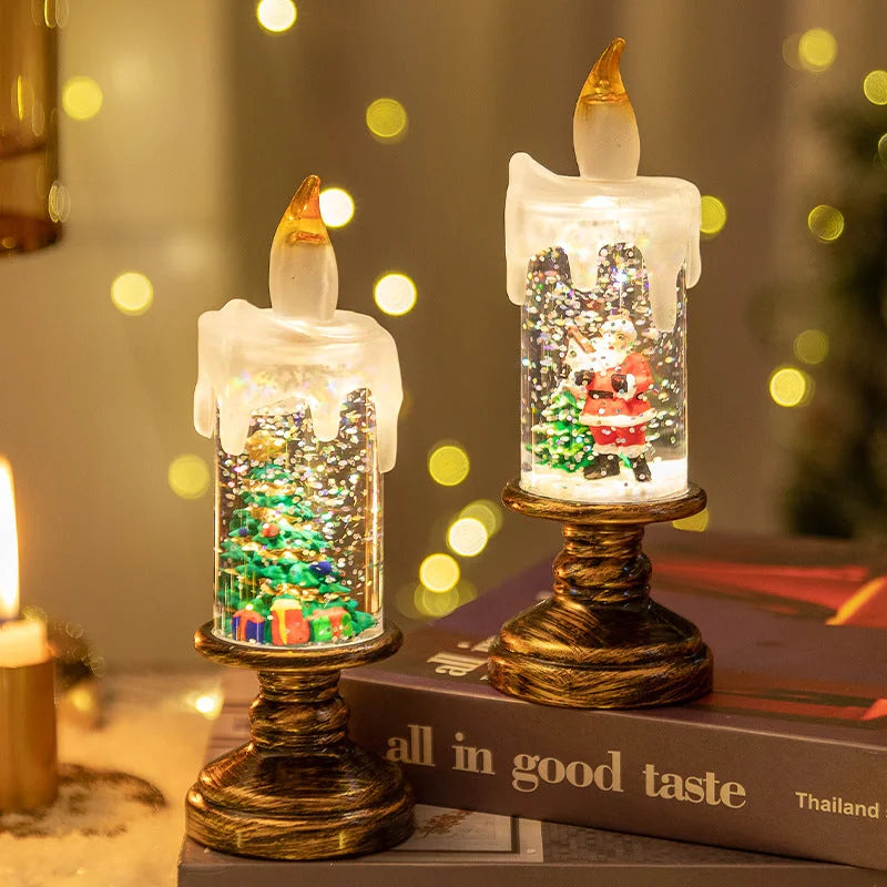 (A set of four) Festive Christmas Candle Lights with Snow