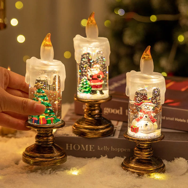 (A set of four) Festive Christmas Candle Lights with Snow