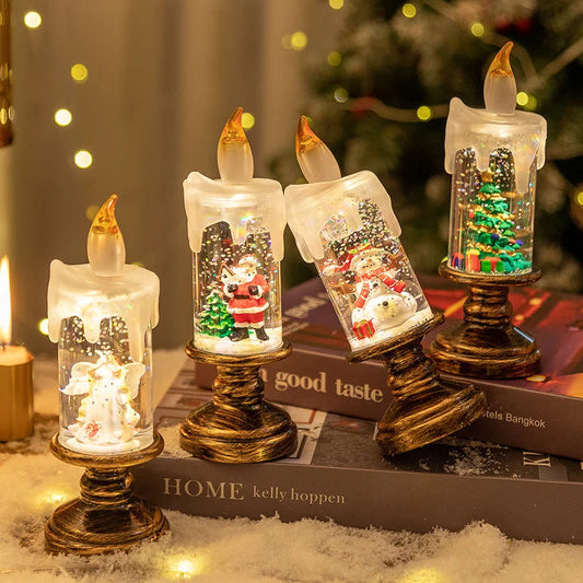 (A set of four) Festive Christmas Candle Lights with Snow