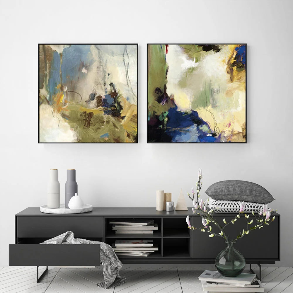 Abstract Blue Wall Art Canvas 80cmx80cm 2 Sets Black Frame