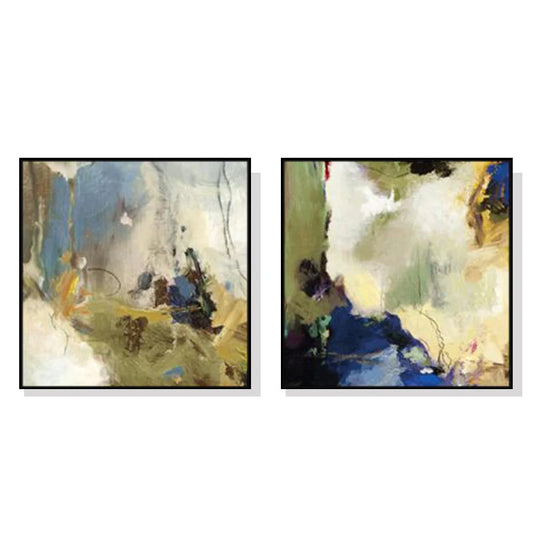 Abstract Blue Wall Art Canvas 80cmx80cm 2 Sets Black Frame