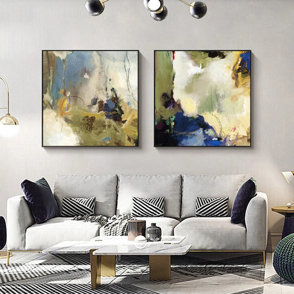 Abstract Blue Wall Art Canvas 80cmx80cm 2 Sets Black Frame