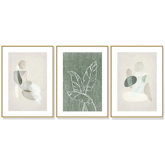 Abstract Body and Leaves Wall Art - 3 Sets Gold Frame