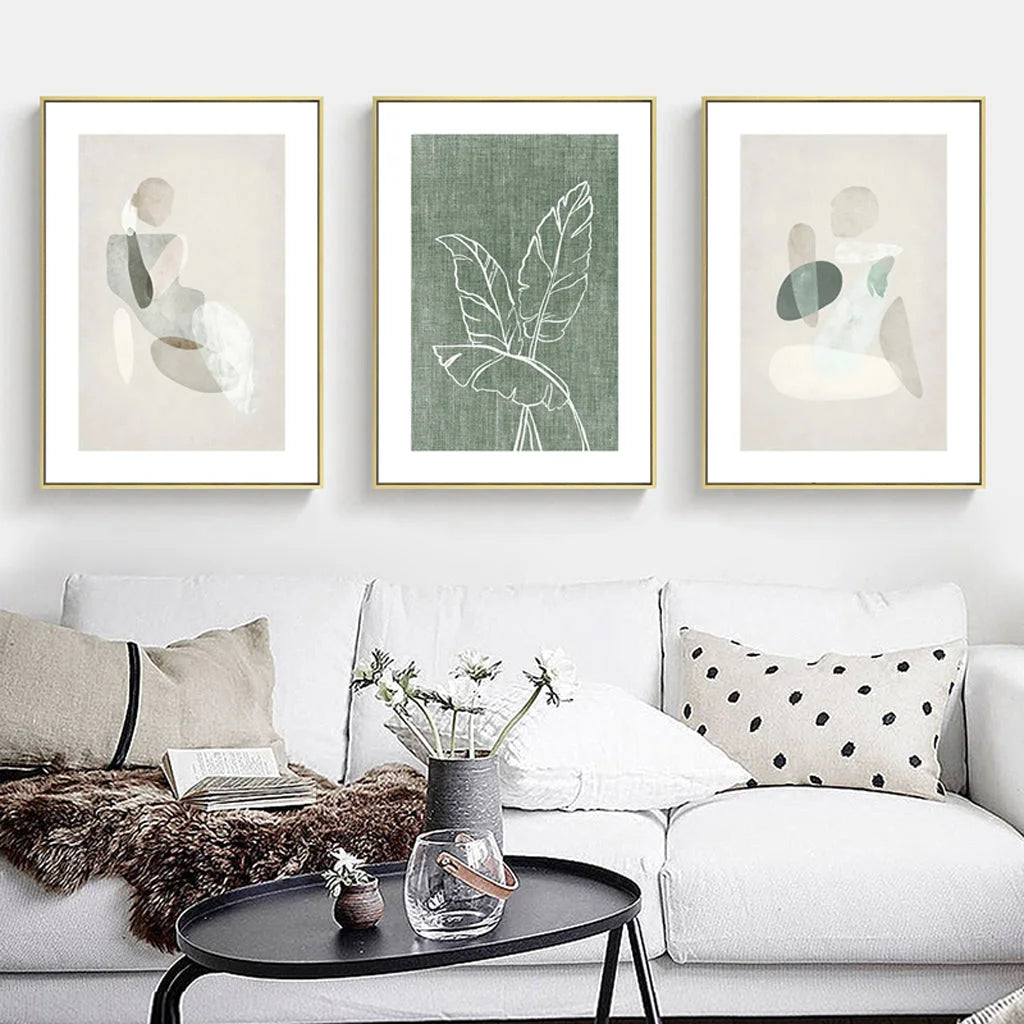 Abstract Body and Leaves Wall Art - 3 Sets Gold Frame
