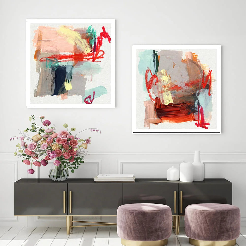Abstract Colourful Garden Wall Art Canvas 100cmx100cm 2
