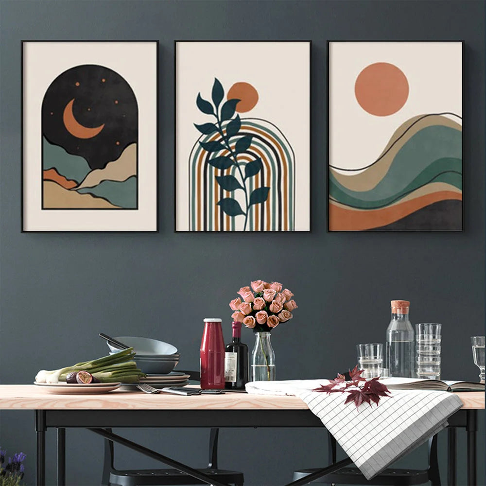 Abstract Dark Green Wall Art - 3 Sets Black Frame Canvas