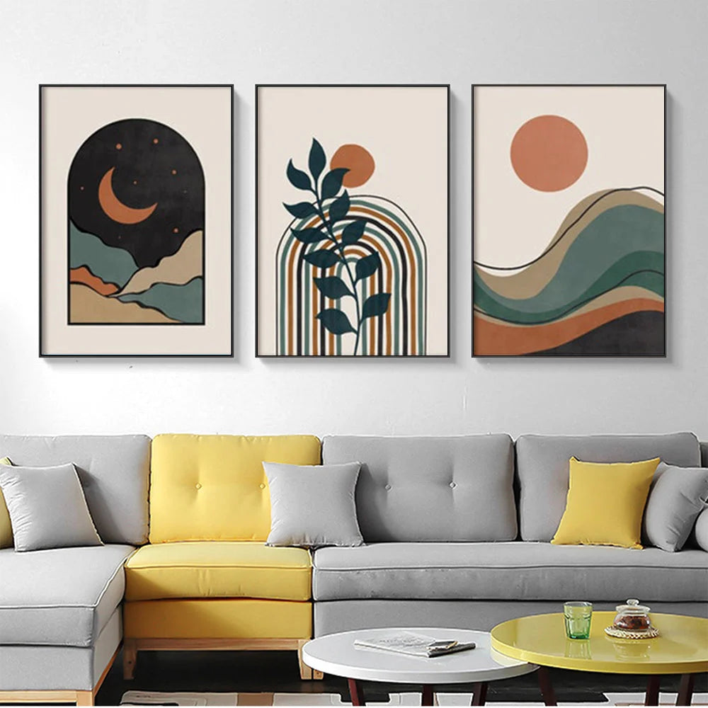 Abstract Dark Green Wall Art - 3 Sets Black Frame Canvas