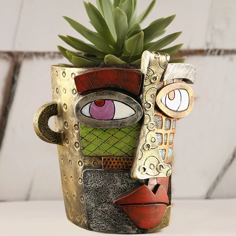 Abstract Face Planter Pot - Artistic Resin Decor