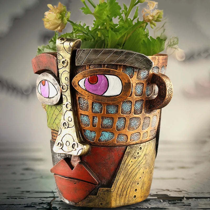 Abstract Face Planter Pot - Artistic Resin Decor