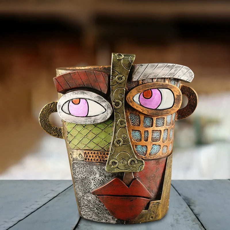 Abstract Face Planter Pot - Artistic Resin Decor