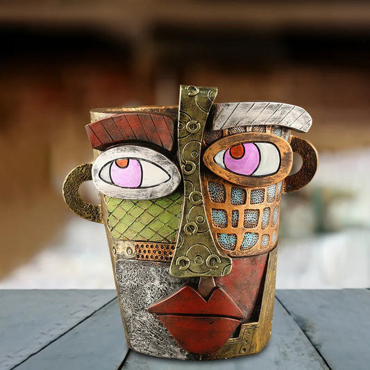 Abstract Face Planter Pot - Artistic Resin Decor